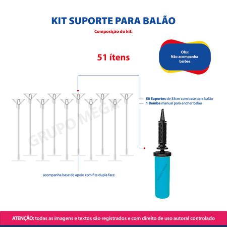 Suporte para balões, base plástica de 21 cm + 10 varetas tamanhos