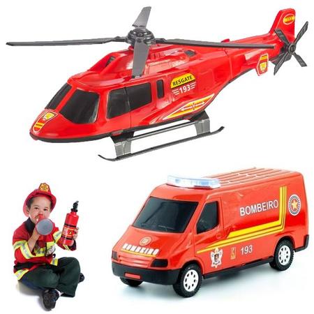 Kit 3 Carrinho Bombeiro Helicóptero Motinha Brinquedo Menino Criança  Infantil Presente Barato