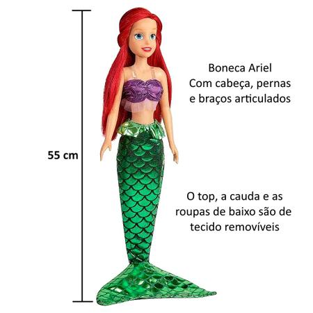 Imagem de Kit Boneca Ariel 55cm Pequena Sereia + Copo e Caneca Original