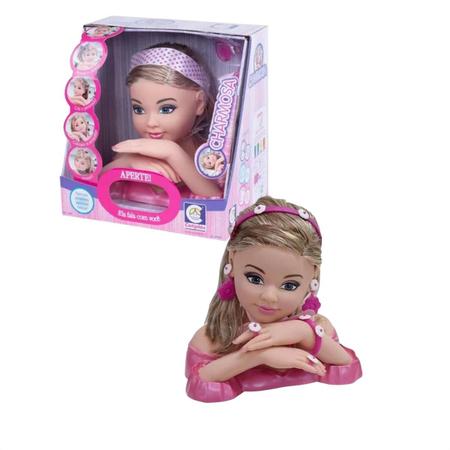 Cabeça de boneca para pentear e maquiagem para meninas, boneca pequena  cabeça de estilo com acessórios de cabelo com brinquedos de secador de  cabelo