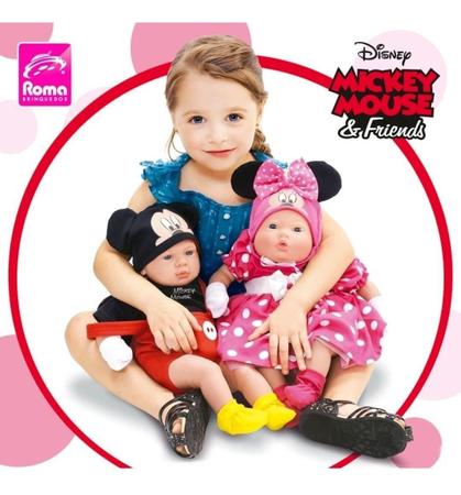 02 Bonecos Bebê Reborn Minnie E Mickey Acessórios