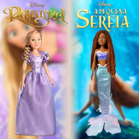 Imagem de Kit Bonecas Princesas Disney Ariel Negra E Rapunzel 55cm Articuladas Grandes Live Action Novabrink