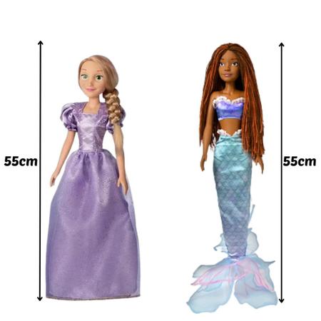 Imagem de Kit Bonecas Princesas Disney Ariel Negra E Rapunzel 55cm Articuladas Grandes Live Action Novabrink