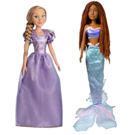 Imagem de Kit Bonecas Princesas Disney Ariel Negra E Rapunzel 55cm Articuladas Grandes Live Action Novabrink