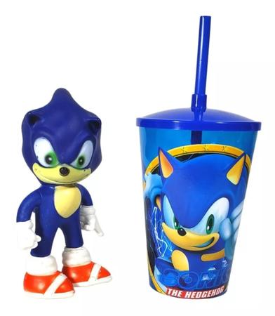 Kit Boneco Sonic Sega 15 CM + Copo Twister Coponudo 480 Ml -Hulk