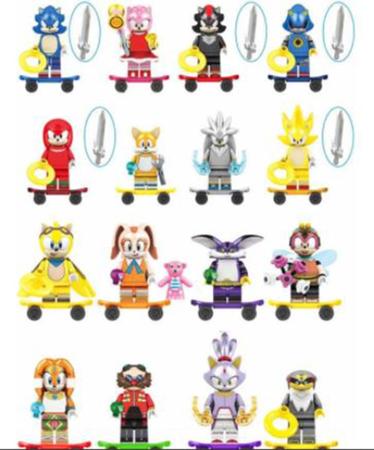 Boneco Bloco Montar Turma do Sonic Kit 7 Personagens