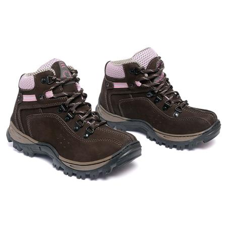 Imagem de Kit Bota Coturno Adventure Feminina Trilha 100% Couro Legítimo Palmilha Gel