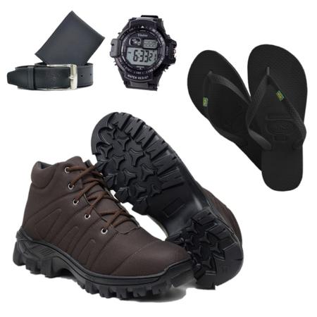 Kit com Bota Adventure + Chinelo + Carteira e Cinto