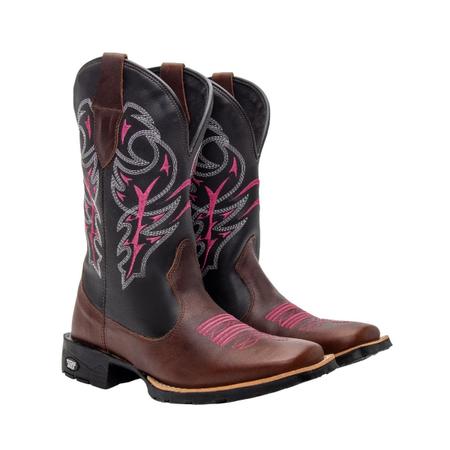 Imagem de Kit Bota Texana Western Feminina Bico Quadrado Texas Gold Delegada Café com Boné Trucker