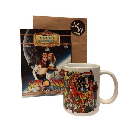 Imagem de Kit box slim flash gordon conquista o universo coleção super heróis do cinema - ed. colecionador + caneca