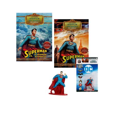 Imagem de Kit box slim superman coleção super heróis do cinema - boneco superman nano metalfigs dc 52