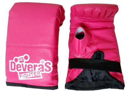 Imagem de kit boxe Saco de Pancada Cheio 60 cm + suporte teto saco pancada + par de luvas bate saco rosa
