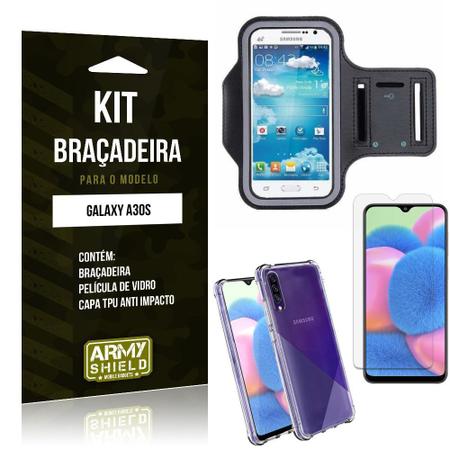 Imagem de Kit Braçadeira Galaxy A30S Braçadeira + Capinha Anti Impacto + Película de Vidro - Armyshield