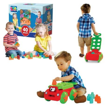 Kit Brinquedo Bebe 1 Ano Carrinho Puxar Blocos de Montar Didatico  Pedagogico Educativos Interativo Jogos de Encaixe - DISMAT - Jogos  Educativos - Magazine Luiza