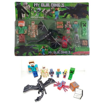 Kit Brinquedo Cartela Bonecos Minecraft E Itens 10 Peças em