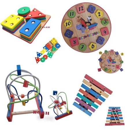 Brinquedos Educativos De Madeira 2 Anos Kit 5 Peças - KIT