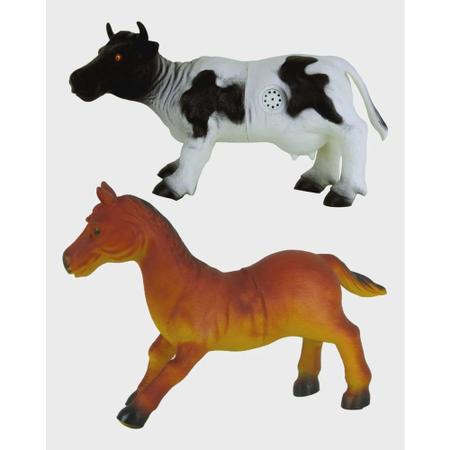 Imagem de Kit Brinquedos Animais Da Fazenda Cavalo E Vaca De Borracha Com Som.