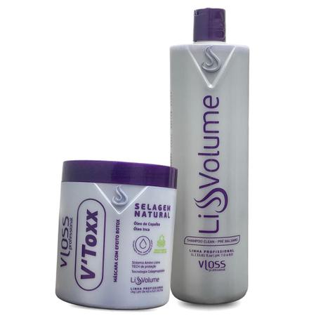 Imagem de Kit BTX V'Toxx Selagem Natural Redutor de Volume Vloss + Shampoo Limpeza Liss Volume