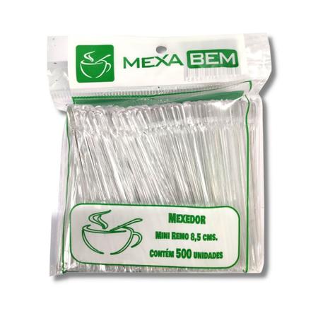 Imagem de Kit c/ 01 pct. de mexedor tipo mini remo (8,5 cm.) cristal c/ 500 un. (mexa bem)