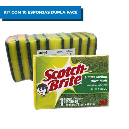 Imagem de Kit C/10 Esponjas Scotch Brite De Limpeza Dupla Face 3m Bucha Lava Louça Panela Cozinha Multiuso 