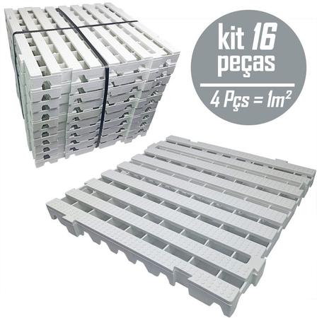 Imagem de Kit c/ 16 Pçs - Pallet Plástico Estrado 4,5 x 50x50 Branco