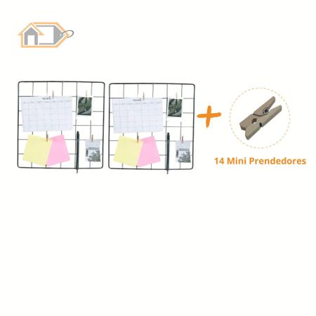 Imagem de Kit c/ 2 Memory Board Painel Fotos 40x40 Preta + 14 Mini Prendedores