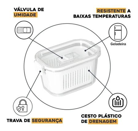 Imagem de Kit c/ 2 Potes Slim Hermeticos com Cesto de Drenagem 630ml Branco