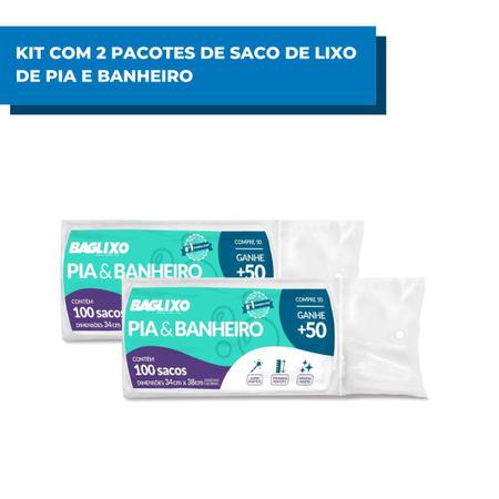 Imagem de Kit C/2 Sacos Para Lixo Pia Banheiro 34x38cm c/ 100 sacos