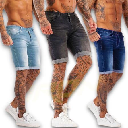 Imagem de Kit C/3 Bermudas Jeans Slim Casual Elastano Masculina 416