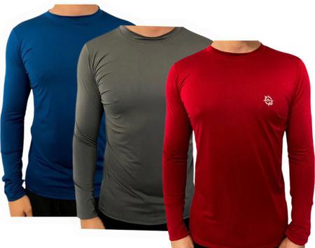 Imagem de Kit c/ 3 camisas uv térmicas ice proteção solar uv50+ unissex segunda pele vermelho cinza azul