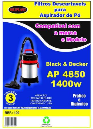 Imagem de Kit c/3 Sacos Descartáveis Aspirador Black&Decker AP4850 1400W