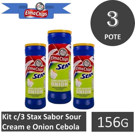 Imagem de Kit c/3 Stax Sabor Sour Cream e Onion Cebola 156g