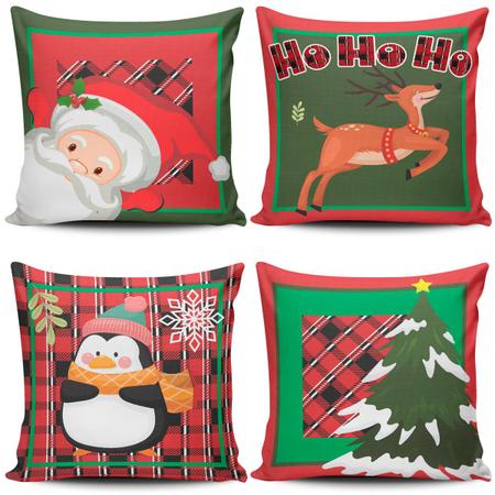 Imagem de Kit c/ 4 Almofadas Cheias Estampadas Natalinas Papai Noel Natal Fim de Ano 45cm x 45cm com Refil