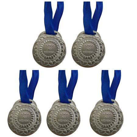 Imagem de Kit C/5 Medalhas de Ouro Prata ou Bronze Honra ao Mérito C/Fita Azul 40mm