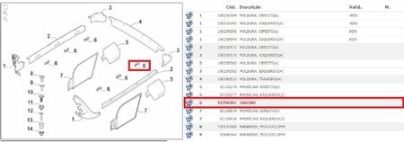 Imagem de Kit C/ 6 Ganchos Da Caçamba Original Fiat Nova Strada / Toro