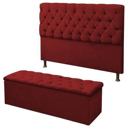 Imagem de Kit Cabeceira Alice+ Calçadeira Itália Casal 140 CM Suede Vermelho - D A Decor