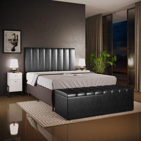 Imagem de Kit Cabeceira Cama Box Casal King 195cm com Calçadeira Baú Dália W01 material sintético Preto - Lyam