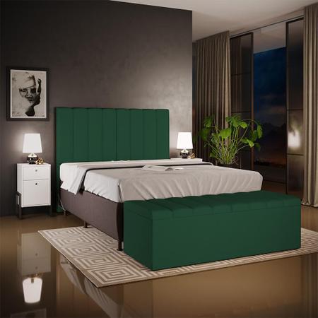 Imagem de Kit Cabeceira Cama Box Casal King 195cm com Calçadeira Baú Dália W01 Suede Verde Musgo - Lyam