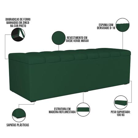 Imagem de Kit Cabeceira Cama Box Casal King 195cm com Calçadeira Baú Dália W01 Suede Verde Musgo - Lyam