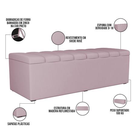 Kit Cabeceira Cama Box Casal Queen 160cm Com Calçadeira Baú Dália W01 Suede Rosê - Lyam Decor Imagem de Kit Cabeceira Cama Box Casal Queen 160cm Com Calçadeira Baú Dália W01 Suede Rosê - Lyam Decor