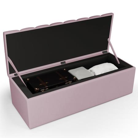 Kit Cabeceira Cama Box Casal Queen 160cm Com Calçadeira Baú Dália W01 Suede Rosê - Lyam Decor Imagem de Kit Cabeceira Cama Box Casal Queen 160cm Com Calçadeira Baú Dália W01 Suede Rosê - Lyam Decor