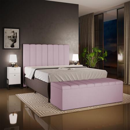 Kit Cabeceira Cama Box Casal Queen 160cm Com Calçadeira Baú Dália W01 Suede Rosê - Lyam Decor Imagem de Kit Cabeceira Cama Box Casal Queen 160cm Com Calçadeira Baú Dália W01 Suede Rosê - Lyam Decor