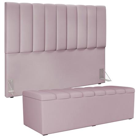 Kit Cabeceira Cama Box Casal Queen 160cm Com Calçadeira Baú Dália W01 Suede Rosê - Lyam Decor Imagem de Kit Cabeceira Cama Box Casal Queen 160cm Com Calçadeira Baú Dália W01 Suede Rosê - Lyam Decor