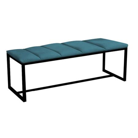 Imagem de Kit Cabeceira Carla e Recamier Industrial 160cm Queen Size Box Ferro Preto Suede Azul Turquesa - Ahz Móveis