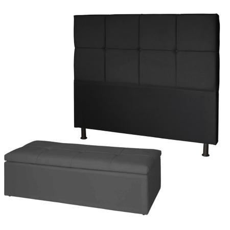 Imagem de Kit Cabeceira de Cama Box Solteiro com Recamier Carol 90 cm material sintético Preto - Móveis Mafer