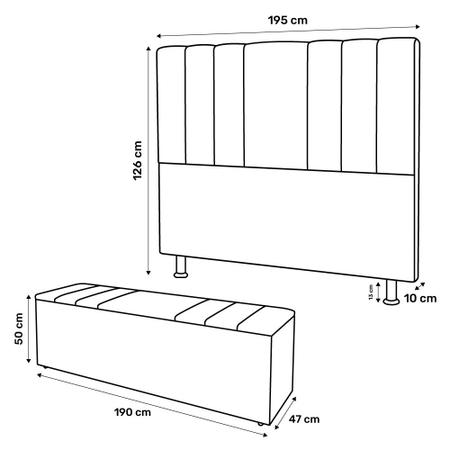 Imagem de Kit Cabeceira e Baú Cama Box King Size Grace 195cm Suede Preto - Abmaza