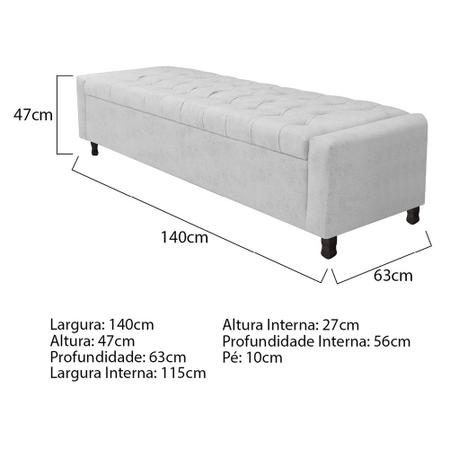 Imagem de Kit Cabeceira e Calçadeira Baú Casal Everest P02 140 cm para cama Box Corano Branco - Amarena Móveis