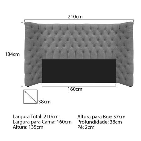 Imagem de Kit Cabeceira e Calçadeira Baú Queen Everest P02 160 cm para cama Box Suede Cinza - Amarena Móveis