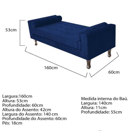 Imagem de Kit Cabeceira Lady e Recamier Félix 160 cm Queen Size Suede Azul Marinho - Doce Sonho Móveis