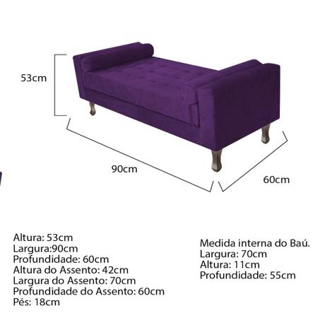 Imagem de Kit Cabeceira Lady e Recamier Félix 90 cm Solteiro Suede Roxo - Doce Sonho Móveis